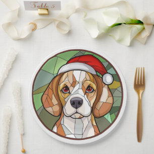 Prato De Papel Charming Canine Cheer: Beagle temeu o Natal