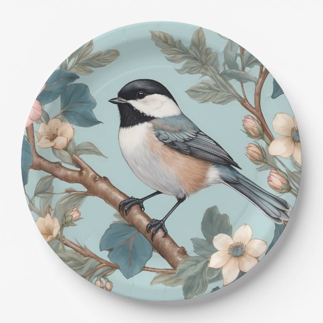 Prato De Papel Charming Chickadee Bird (Frente)