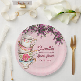 Prato De Papel Charming Pink Teacup Floral Bridal Shower Party