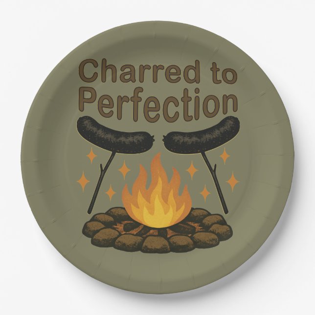 Prato De Papel Charred to Perfecny Campfire Hot Dog (Frente)