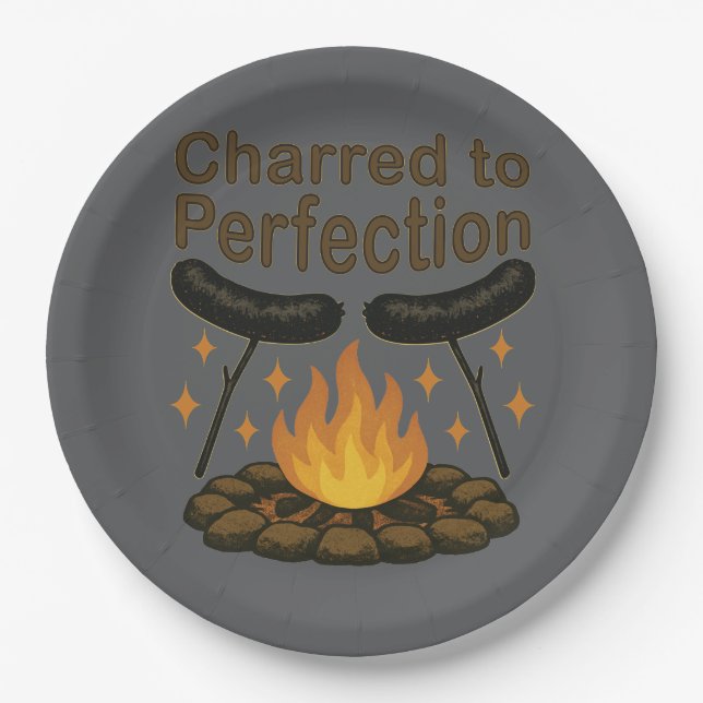 Prato De Papel Charred to Perfecny Campfire Hot Dog (Frente)