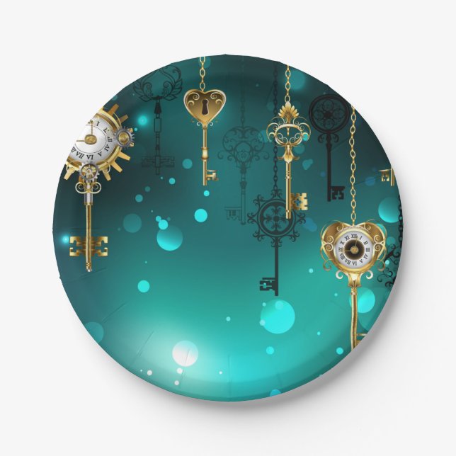 Prato De Papel Chaves de Esqueleto Anticas em Fundo Verde (Frente)