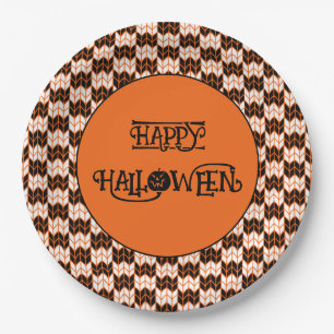 Prato De Papel CHECK DE LARANJA NEGRA KNIT DE 9" (Placas de papel