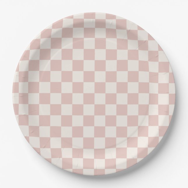 Prato De Papel Check Pale Beige Checkered Pattern Board (Frente)