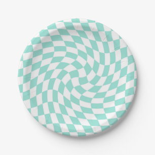 Prato De Papel Checkboard com dobra retro Pastel Blue Checkings W