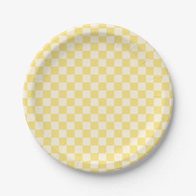 Prato De Papel Checkerboard amarelo (Frente)