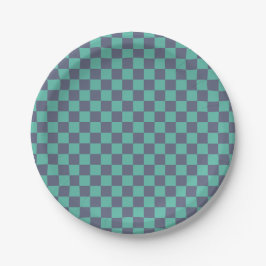 Prato De Papel Checkerboard azul e verde