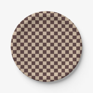 Prato De Papel Checkerboard de café castanho