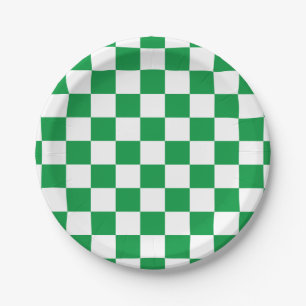 Prato De Papel Checkerboard verde e branco
