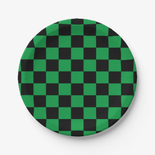 Prato De Papel Checkerboard verde e preto