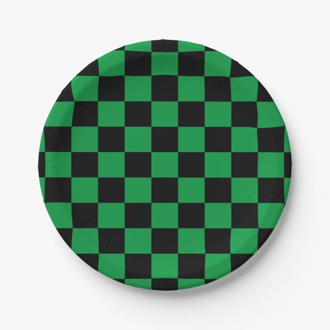 Prato De Papel Checkerboard verde e preto (Frente)