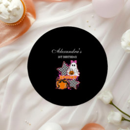 Prato De Papel Checkered Ghost Halloween 1st Birthday
