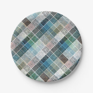 Prato De Papel checkered, tartan, xadrez, clássico, azul, branco