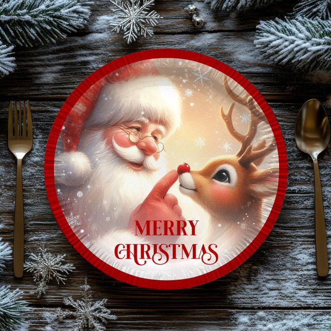 Prato De Papel Cheerful Santa Claus Rudolph Christmas Plates (Cheerful Santa Claus Rudolph Christmas Plates)