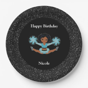 Prato De Papel Cheerhead "Happy Birthday" Black Sparkle