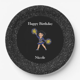 Prato De Papel Cheerhead "Happy Birthday" Black Sparkle