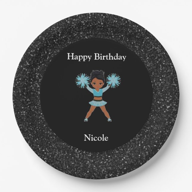 Prato De Papel Cheerhead "Happy Birthday" Black Sparkle (Frente)