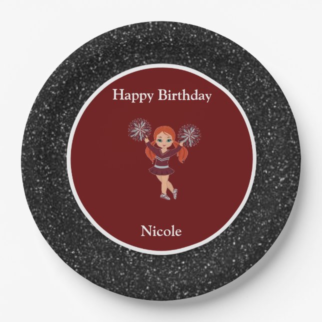 Prato De Papel Cheerhead "Happy Birthday" Black Sparkle (Frente)