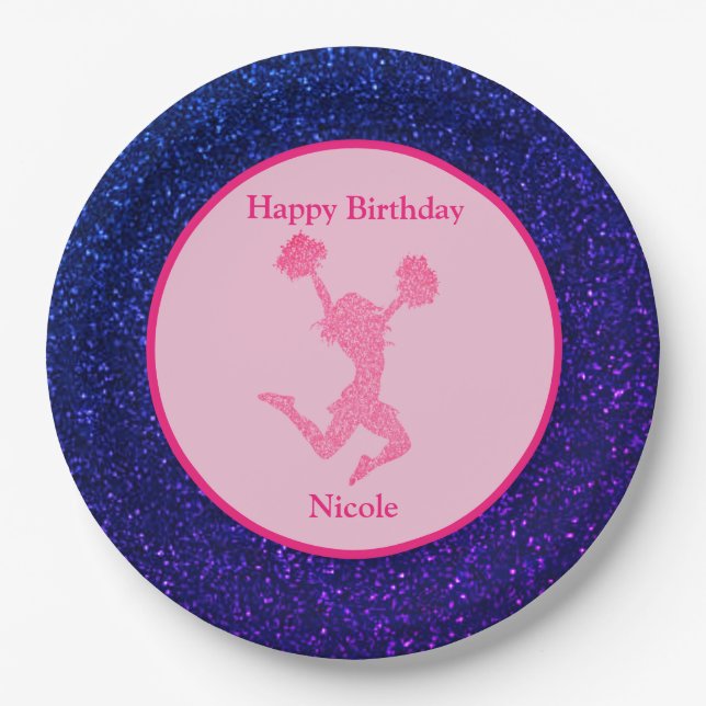 Prato De Papel Cheerhead "Happy Birthday" Blue Sparkle (Frente)