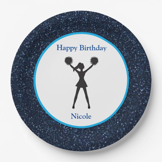 Prato De Papel Cheerhead "Happy Birthday" Blue Sparkle (Frente)