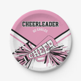 Prato De Papel Cheerleader em rosa, branco e preto
