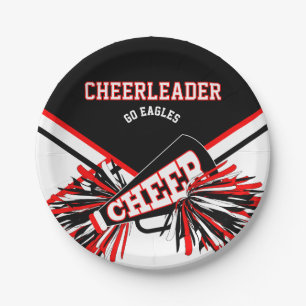 Prato De Papel Cheerleader em vermelho, branco e preto