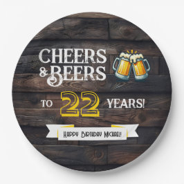 Prato De Papel Cheers and Beers to 22 Years Rustic Birthday