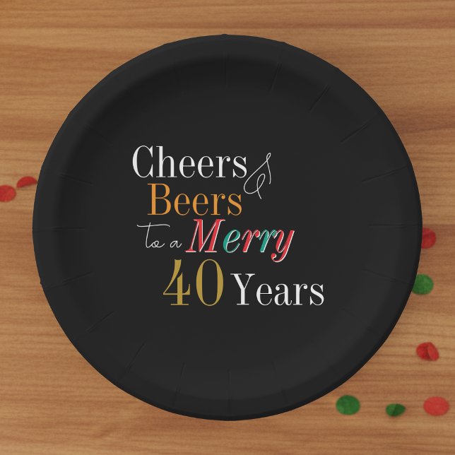Prato De Papel Cheers Beers Merry 40th Christmas Birthday Party (Criador carregado)