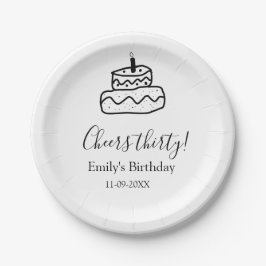 Prato De Papel Cheers thirty birthday cake black scribble hand