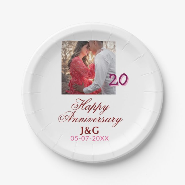 Prato De Papel Cheers to 20 Years happy anniversary add photo dat (Frente)