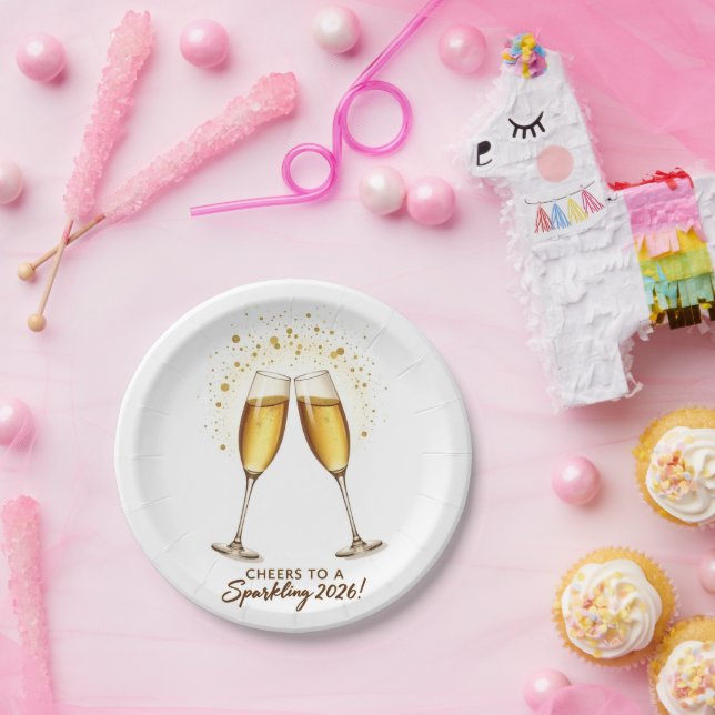 Prato De Papel Cheers to Sparkling 2026 Plates (Festa)
