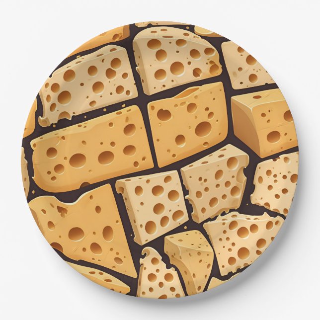 Prato De Papel Cheese Pieces With Natural Holes Cute Pattern  (Frente)