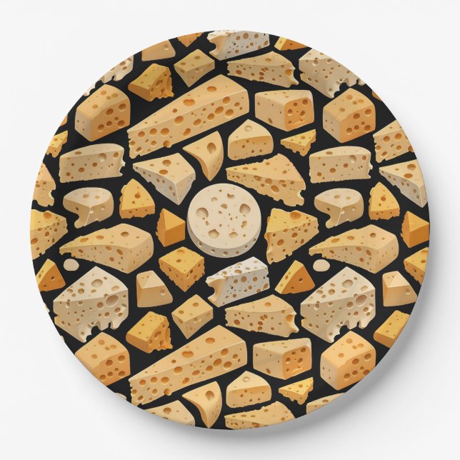Prato De Papel Cheese Pieces With Natural Holes Cute Pattern  (Frente)