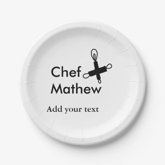 Prato De Papel Chef cozinheiro adiciona nome SMS homens padaria d (Frente)