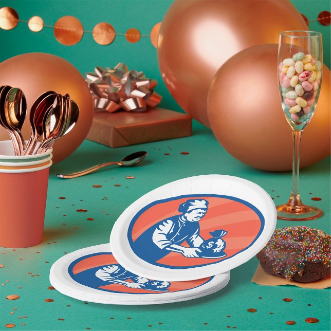 Prato De Papel Chef Detendo Dinheiro Saco Finanças Restaurantes (Criador carregado)