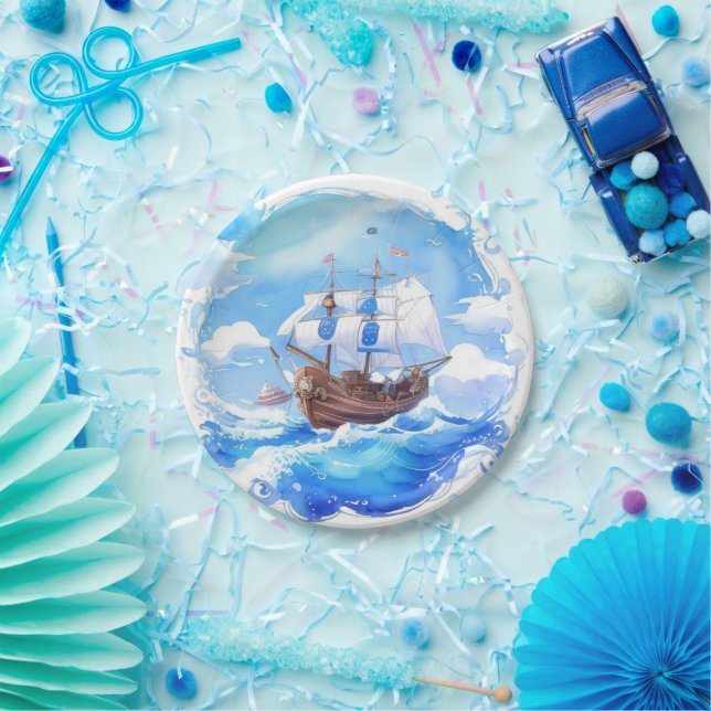 Prato De Papel Chegada de Um Pequeno Marinheiro: Chá de fraldas d (Festa)