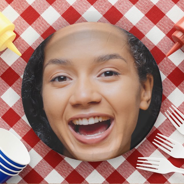 Prato De Papel Cheio Divertido Face Fechar Foto Selfie (funny full face close up selfie photo birthday party paper plates)