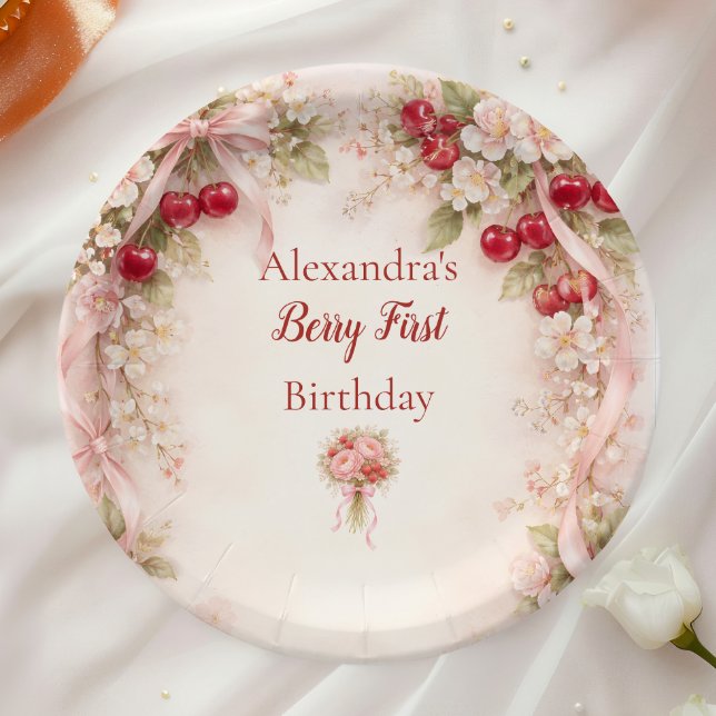 Prato De Papel Cherry Blossom Garden Girl 1st Birthday (Criador carregado)