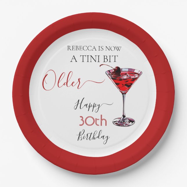 Prato De Papel Cherry cocktail A tini bit Older Birthday (Frente)