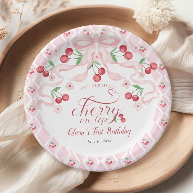 Prato De Papel Cherry First Festa de aniversário (Criador carregado)