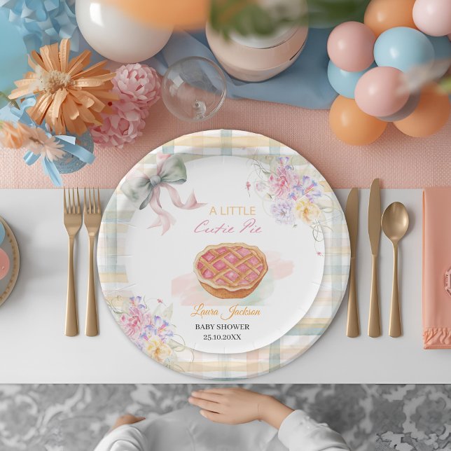 Prato De Papel Cherry Little Cutie Pie Pastel Gingham Chá de fral (Criador carregado)