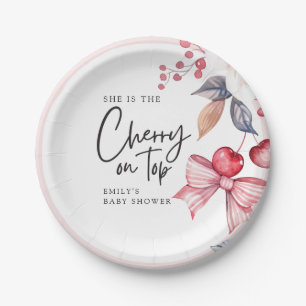 Prato De Papel Cherry no Chá de fraldas de coquete do Arco Rosa S