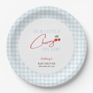 Prato De Papel Cherry no Top Tartan Xadrez Chá de fraldas