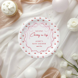 Prato De Papel Cherry no topo Arco rosa Red Baby Girl Chá