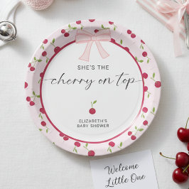 Prato De Papel Cherry On Top Baby Shower Coquette Pink Cute