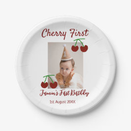 Prato De Papel Cherry Primeiro feliz foto de aniversário crianças