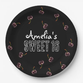 Prato De Papel Cherry Sweet 16 Partido Personalizado