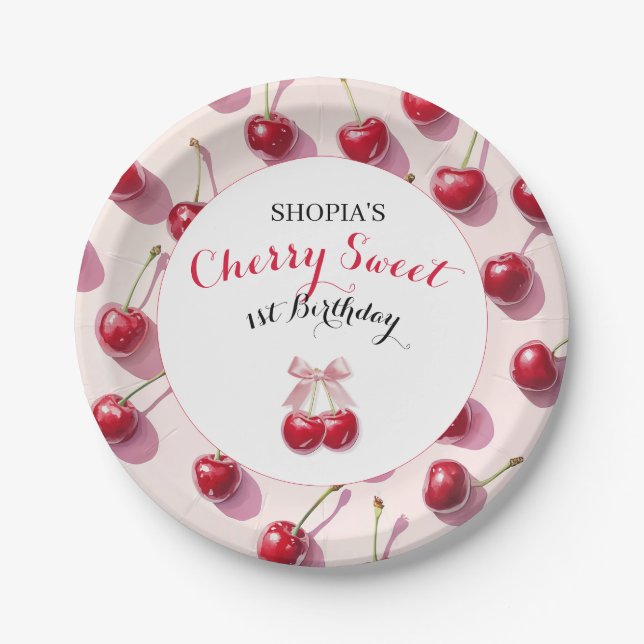 Prato De Papel Cherry Sweet primeiro aniversario (Frente)