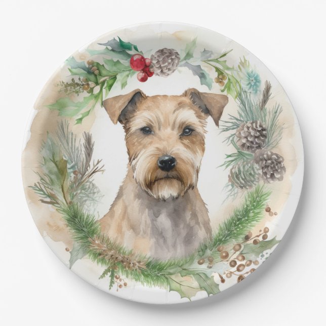 Prato De Papel Chesapeake Bay Terrier Wreath de Natal Festivo (Frente)