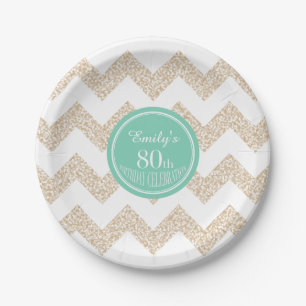Prato De Papel Chevron 80 Birthday Paper Placas Escolher Cor
